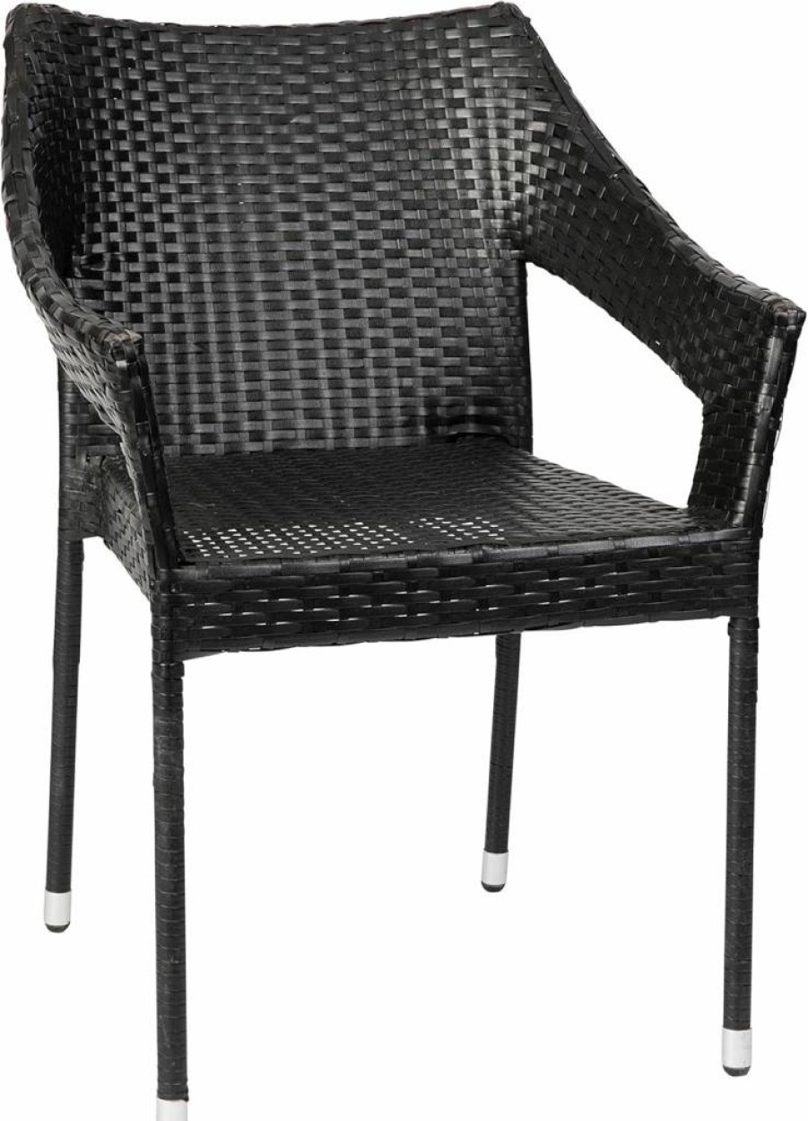 Flash Furniture Ethan Black All-Weather PE Rattan Stackable Patio Dining Chair – Commercial Grade Outdoor Wicker Chair