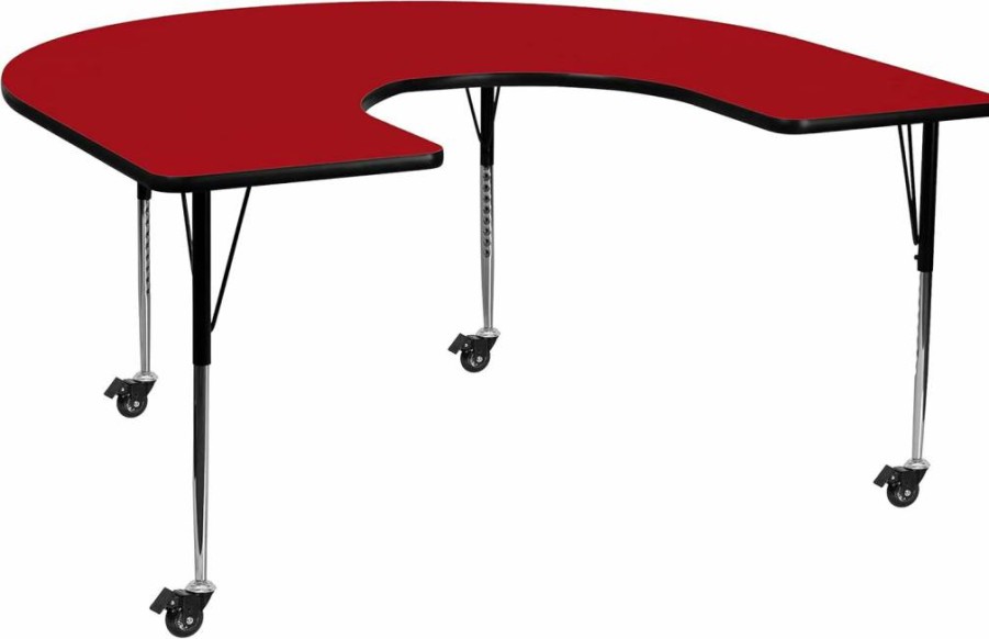 Flash Furniture Wren Mobile Adjustable Height 60" x 66" Horseshoe Grey Laminate Activity Table with Thermal Resistant Surface