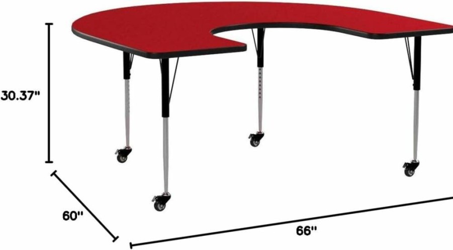 Flash Furniture Wren Mobile Adjustable Height 60" x 66" Horseshoe Grey Laminate Activity Table with Thermal Resistant Surface