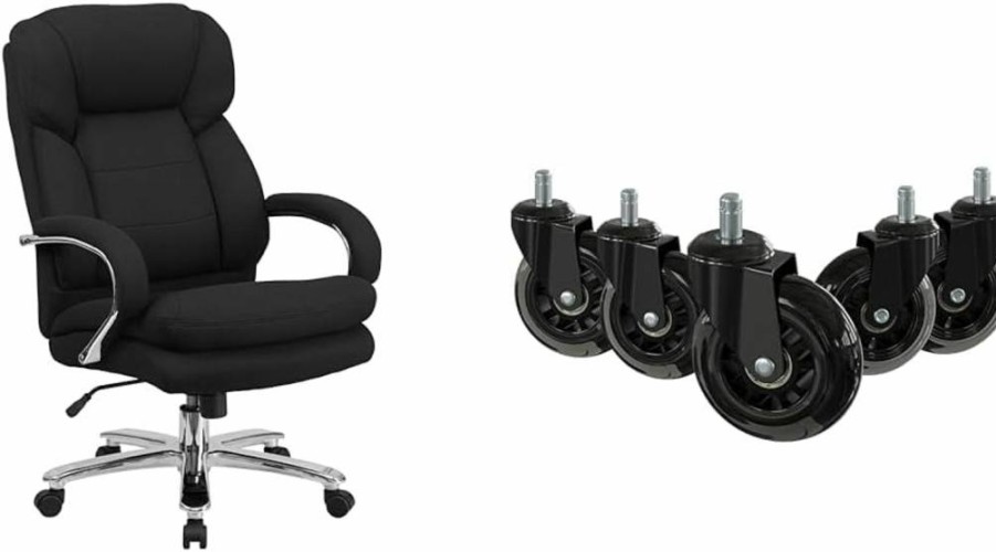 Flash Furniture Hercules Series Ergonomic High-Back Executive Office Chair - LeatherSoft Swivel with Padded Seat & Loop Arms, Black