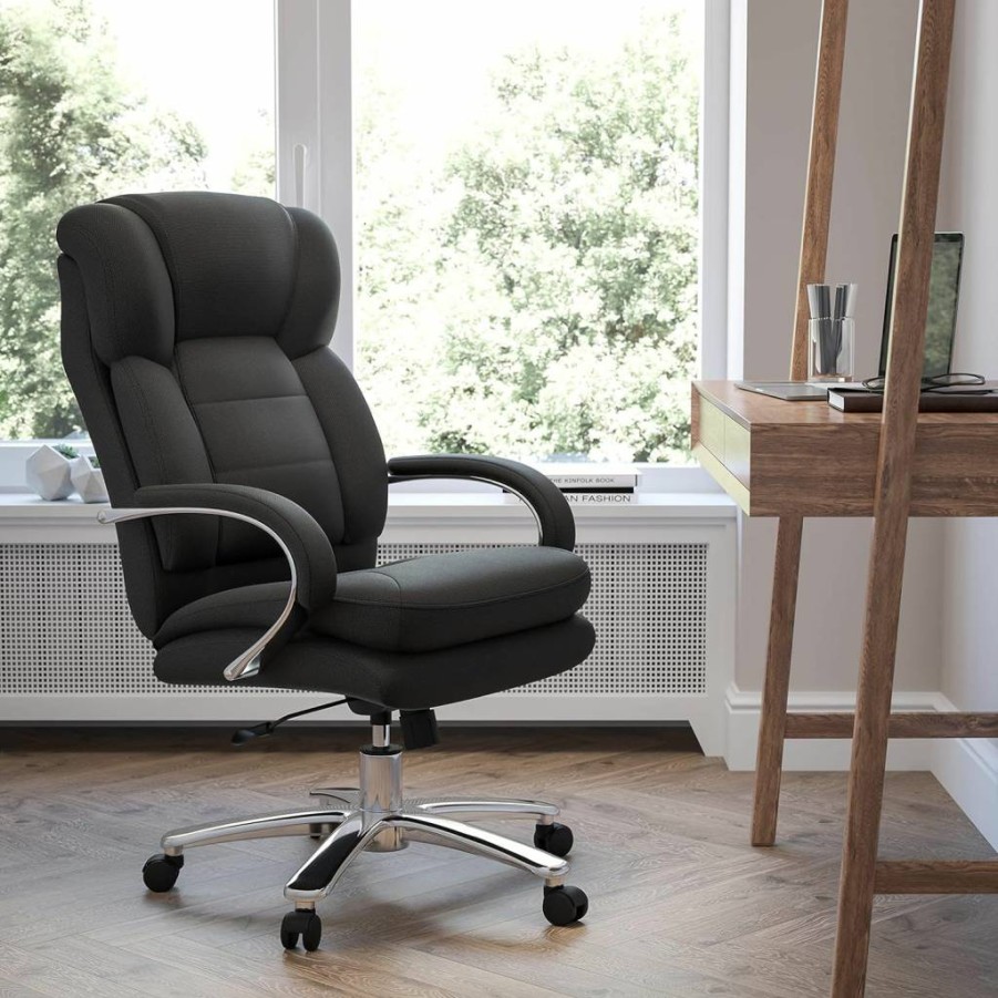 Flash Furniture Hercules Series Ergonomic High-Back Executive Office Chair - LeatherSoft Swivel with Padded Seat & Loop Arms, Black