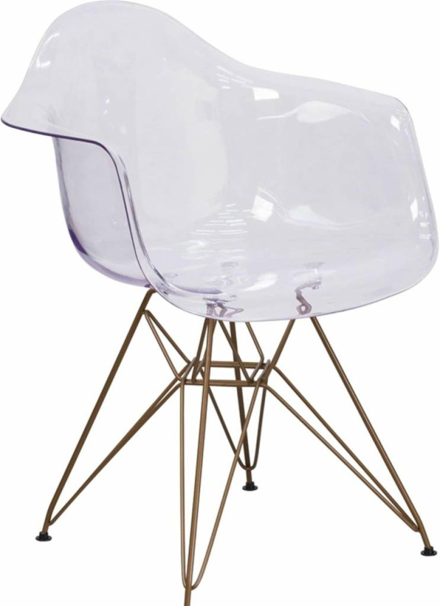 Flash Furniture Allure Series Transparent Acrylic Side Chair with Gold Metal Base - Modern Dining & Office Chair