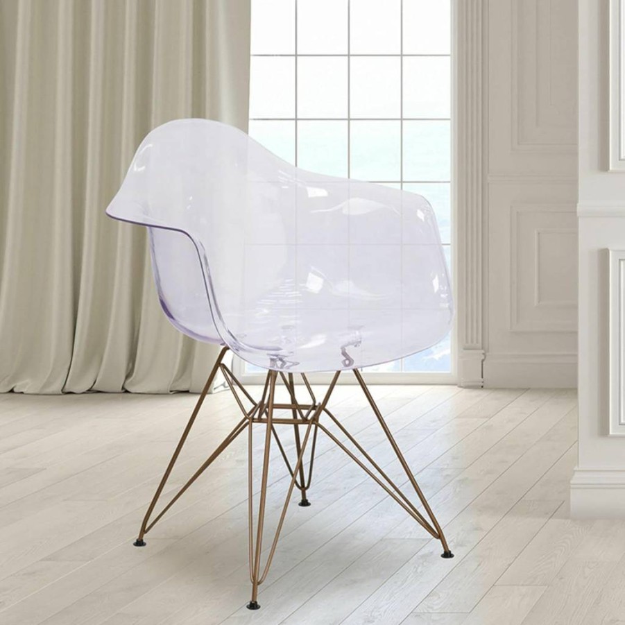 Flash Furniture Allure Series Transparent Acrylic Side Chair with Gold Metal Base - Modern Dining & Office Chair