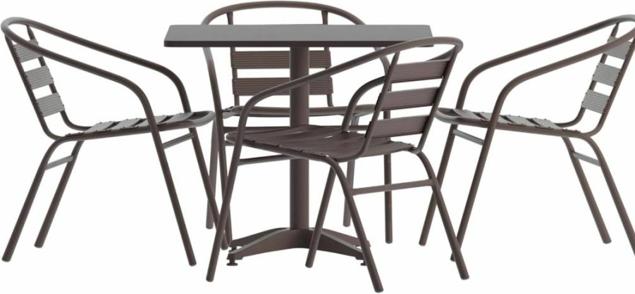 Flash Furniture 31.5" Square Aluminum Patio Dining Set with 4 Slat Back Chairs - Indoor Outdoor Use