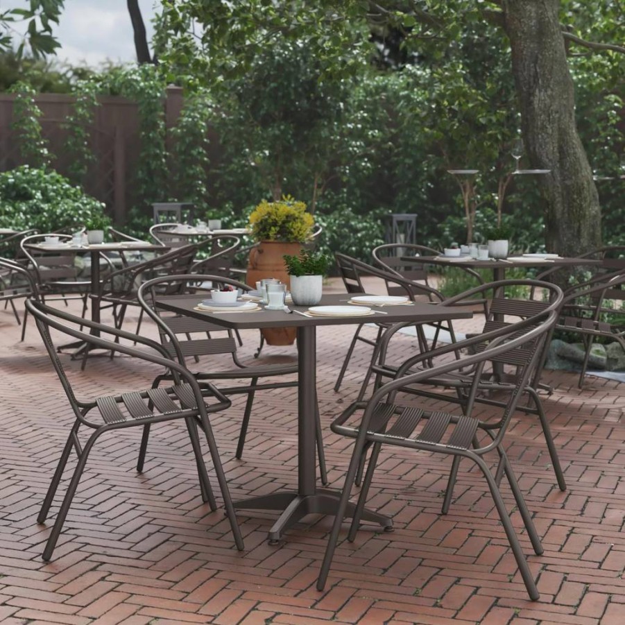Flash Furniture 31.5" Square Aluminum Patio Dining Set with 4 Slat Back Chairs - Indoor Outdoor Use