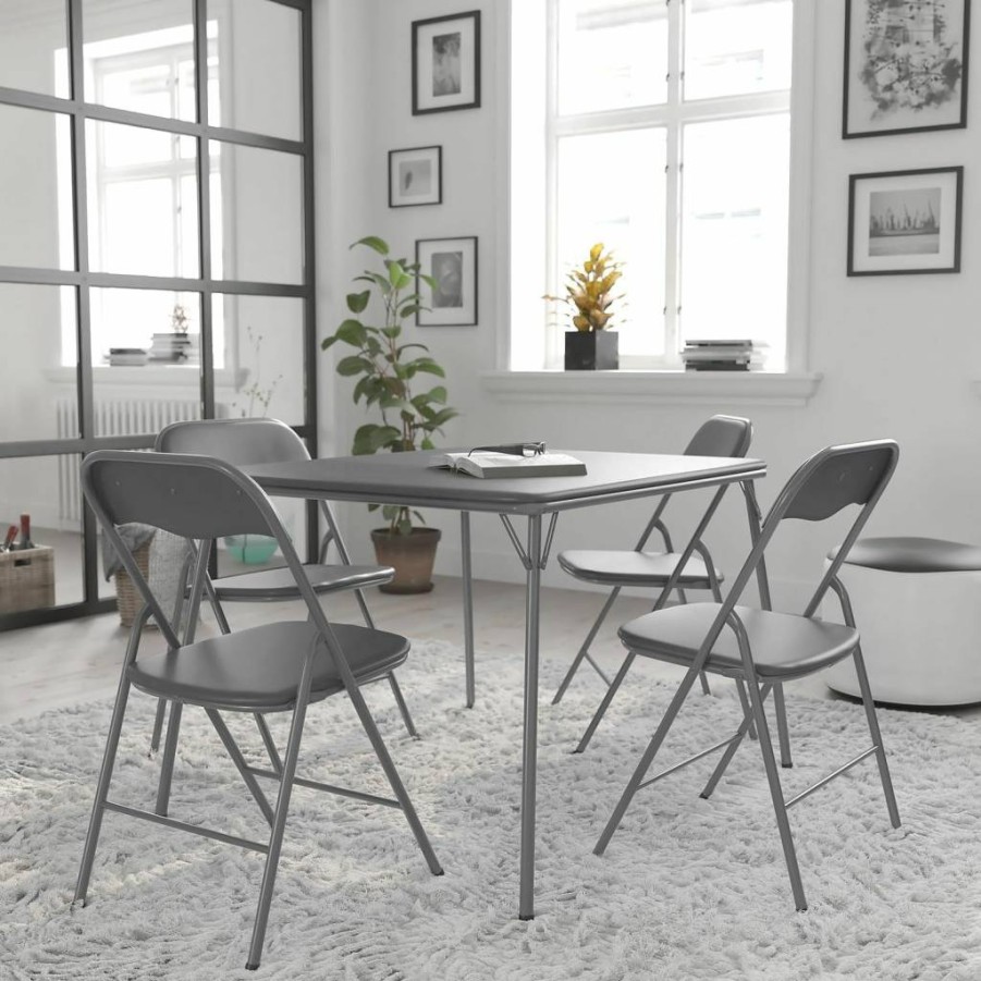 Flash Furniture Madison 5-Piece Folding Card Table and Chairs Set - Portable Event Seating with Black Finish for Home and Party Use