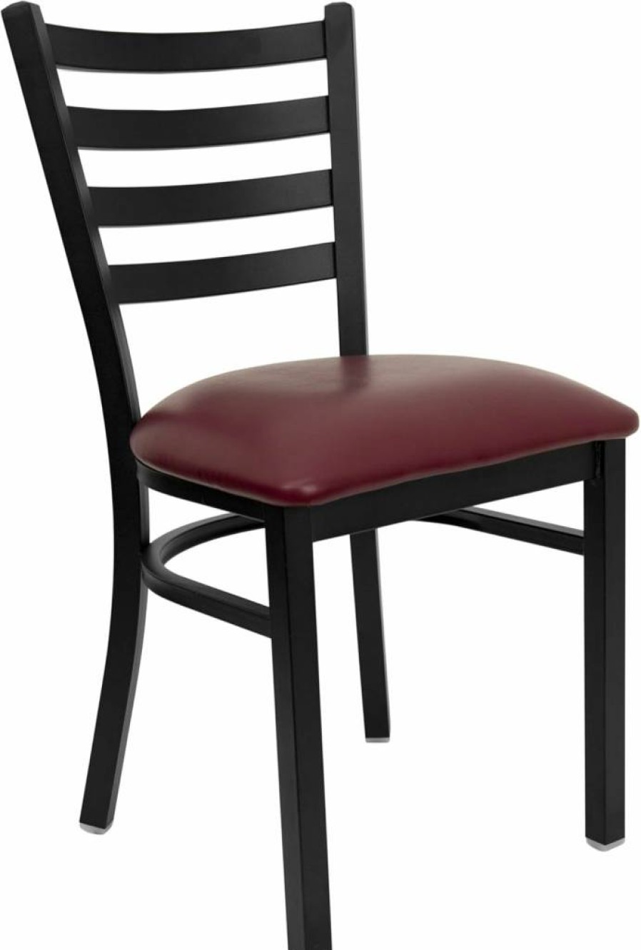 Flash Furniture 4-Pack Hercules Series Black Metal Ladder Back Chairs with Burgundy Vinyl Seating for Restaurant Use