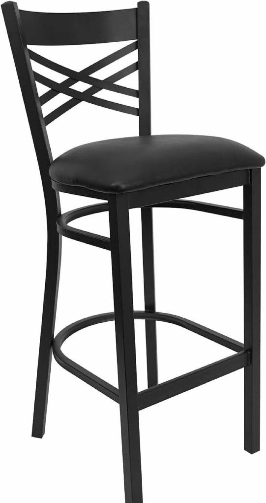 Flash Furniture Hercules Series Black Vinyl Seat Metal Bar Stool with X-Back Design for Restaurant and Home Use