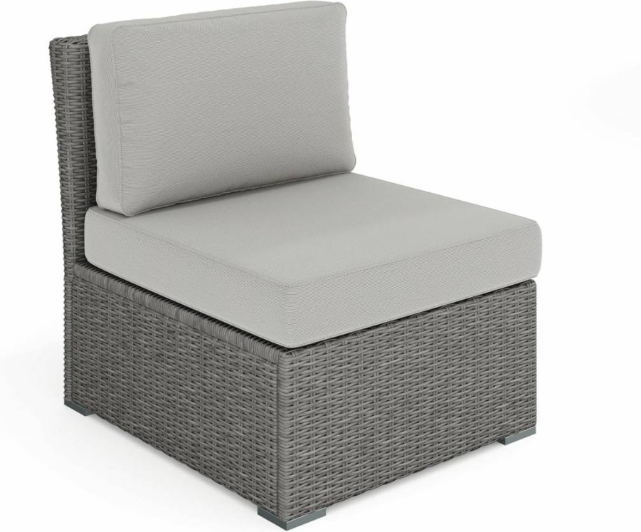 Martha Stewart Bedford Gray Modular Sectional Sofa - Indoor-Outdoor Rattan Wicker Patio Furniture with All-Weather Cushions