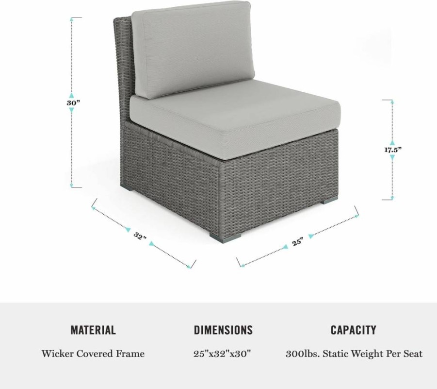 Martha Stewart Bedford Gray Modular Sectional Sofa - Indoor-Outdoor Rattan Wicker Patio Furniture with All-Weather Cushions