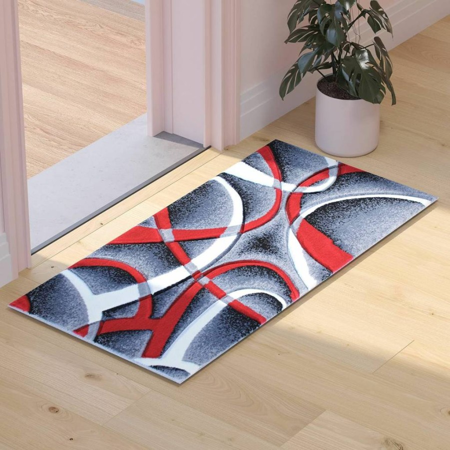 Flash Furniture Atlan Collection Abstract High Pile Turquoise Olefin Rug - 3x10 Feet Soft Jute Backing for Hallway, Entryway, Bedroom - Modern Area Rug