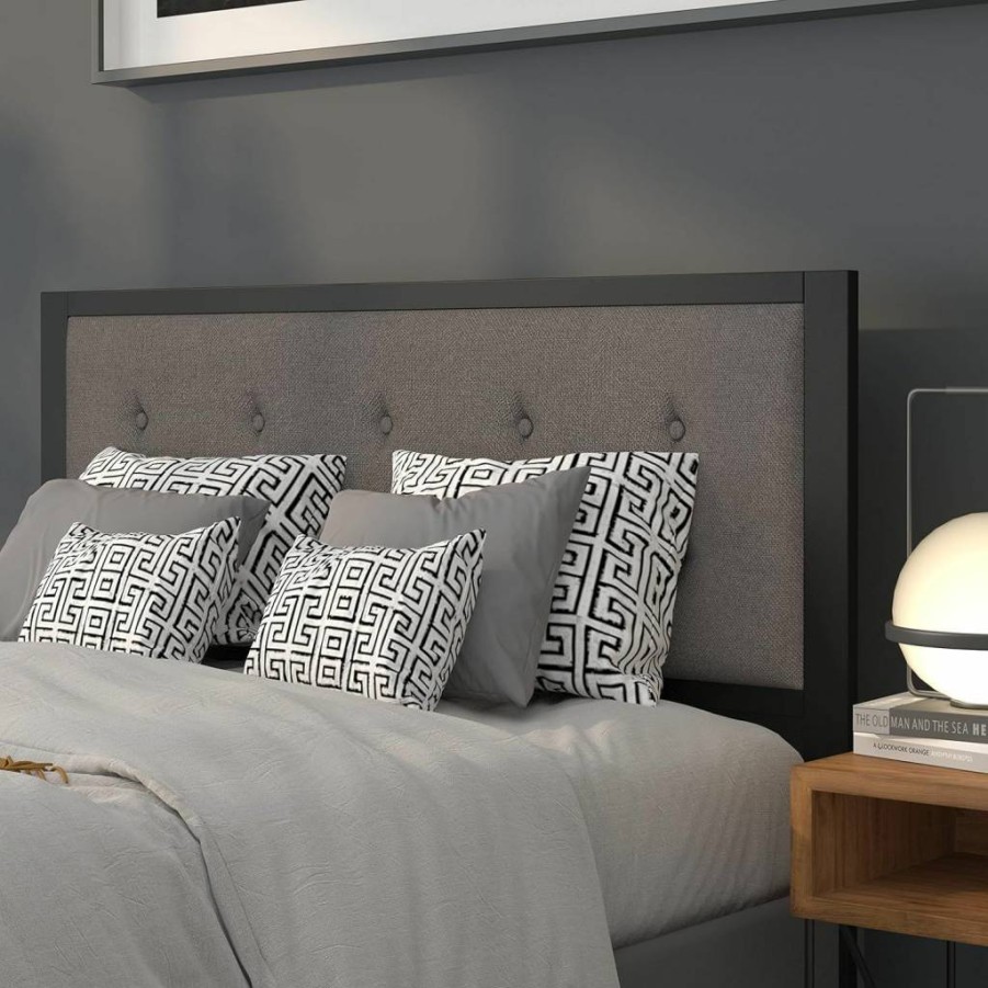 Flash Furniture Bristol Dark Gray Tufted Upholstered Queen Headboard – Metal Frame Fabric Design
