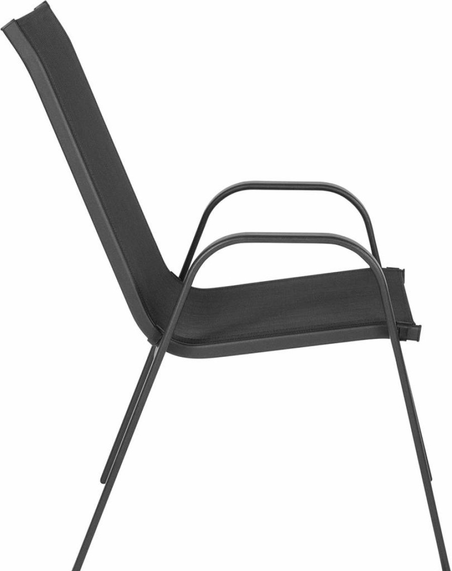 Flash Furniture Brazos Series 4-Pack Black Outdoor Stackable Patio Chairs with Flex Comfort Sling Design