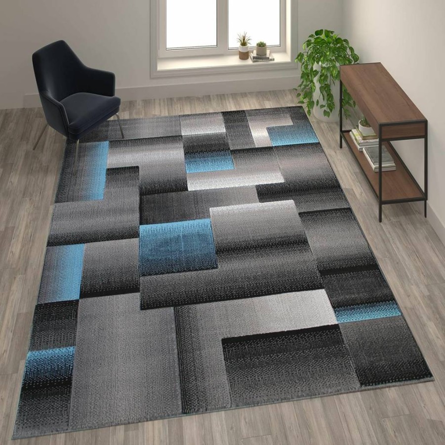 Flash Furniture Elio Collection Blue High Pile Area Rug - 2'x3' Soft Olefin Carpet with Jute Backing for Hallway, Bedroom, Entryway