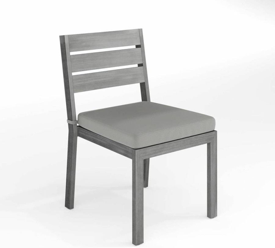 Martha Stewart 2-Piece Stackable Aluminum Patio Chairs Set with Woodgrain Finish & All-Weather Gray Cushions for Indoor-Outdoor Use