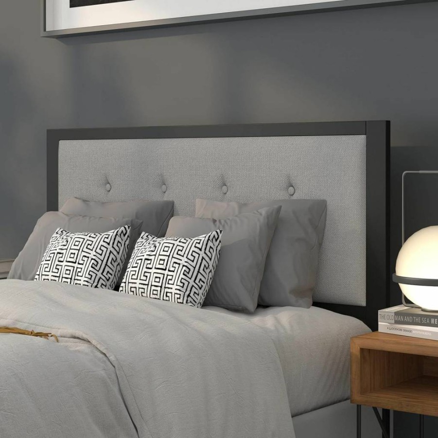 Flash Furniture Bristol Light Gray Upholstered Full Size Headboard - Tufted Metal Frame Modern Bed Headboard