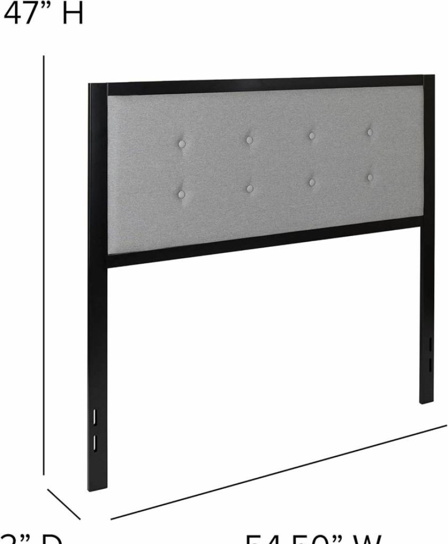 Flash Furniture Bristol Light Gray Upholstered Full Size Headboard - Tufted Metal Frame Modern Bed Headboard