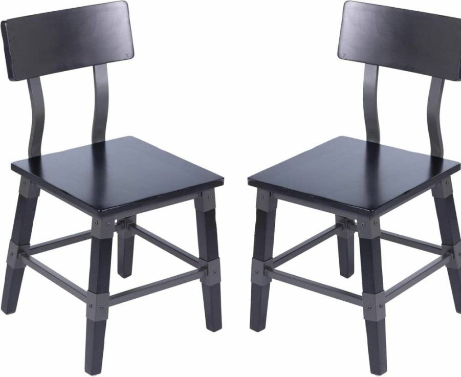 Flash Furniture Jackson Solid Beechwood Dining Chairs, Set of 2, Industrial Black Wooden Chairs for Commercial Use