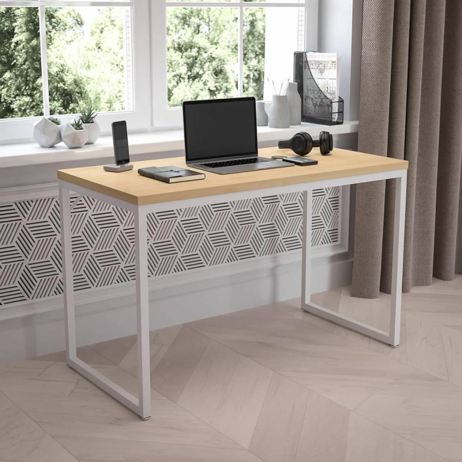 Flash Furniture Clifton Maple 28" Computer Desk with Storage Shelves, Study Desk for Home Office
