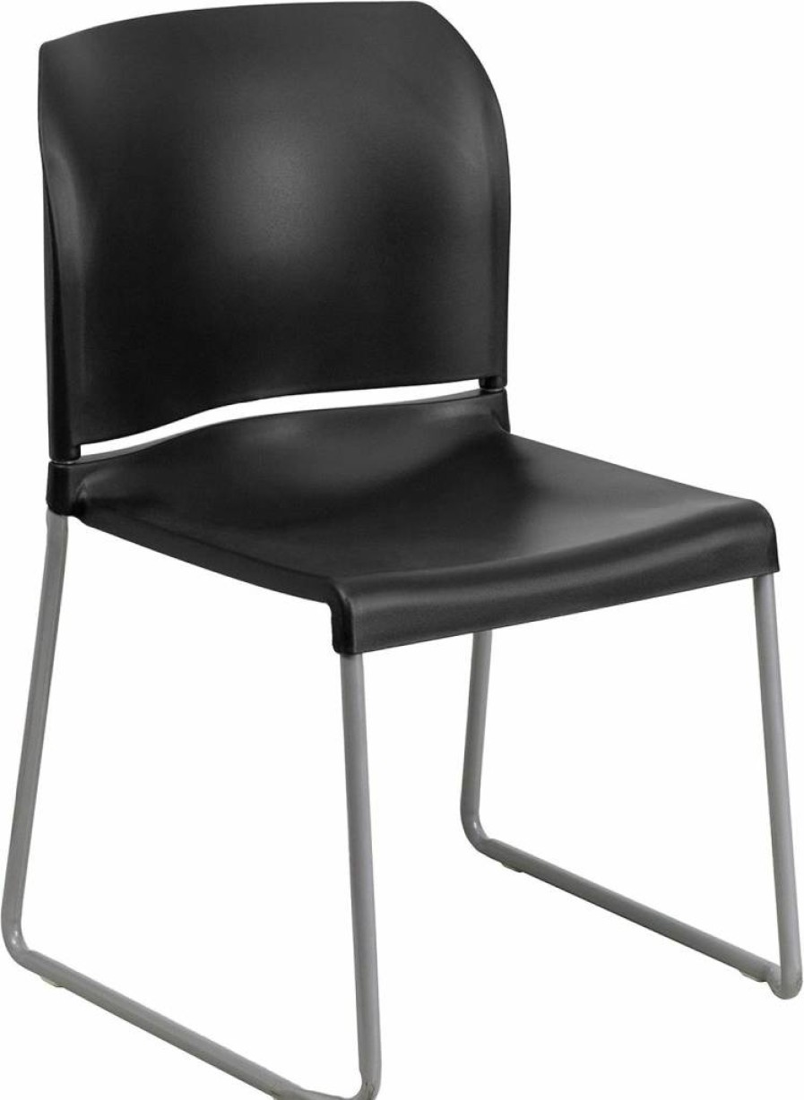 Flash Furniture Hercules Series 5-Pack Stackable Yellow Chairs with Gray Sled Base, 880 lb Capacity, Full Back Contoured Design