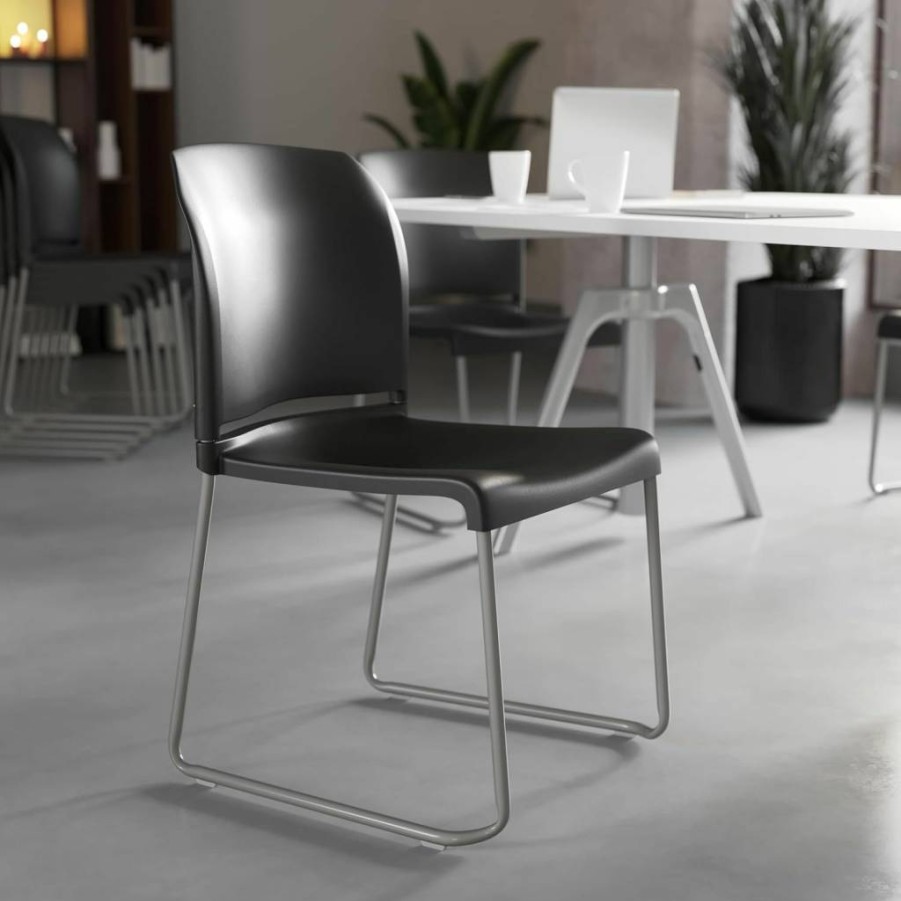 Flash Furniture Hercules Series 5-Pack Stackable Yellow Chairs with Gray Sled Base, 880 lb Capacity, Full Back Contoured Design