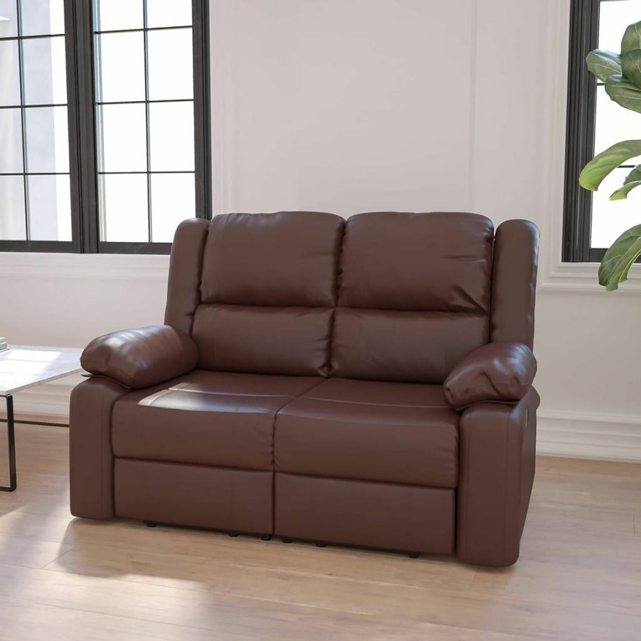 Flash Furniture Harmony Series Reclining Loveseat - Dual Built-In Recliners, Chocolate Brown Microfiber, Compact Reclining Sofa