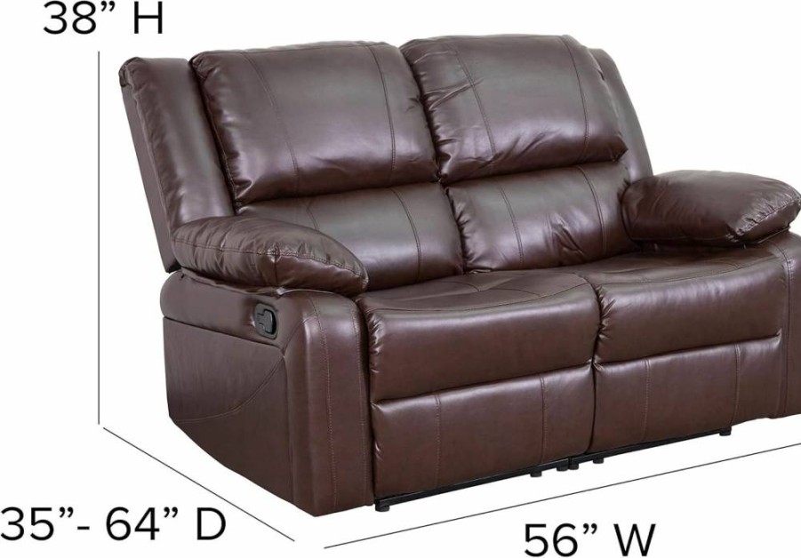 Flash Furniture Harmony Series Reclining Loveseat - Dual Built-In Recliners, Chocolate Brown Microfiber, Compact Reclining Sofa