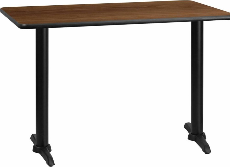 Flash Furniture Graniss 30x42 Inch Rectangular Walnut Laminate Dining Table with 22 Inch Height Metal Bases