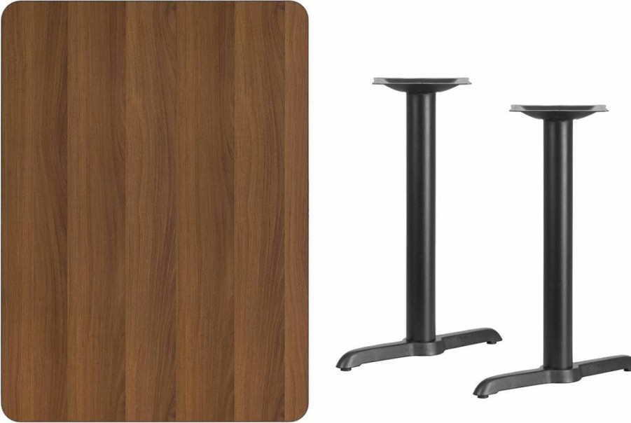 Flash Furniture Graniss 30x42 Inch Rectangular Walnut Laminate Dining Table with 22 Inch Height Metal Bases