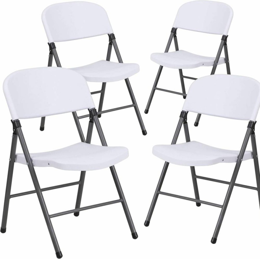 Flash Furniture 4-Pack White Hercules Series Heavy-Duty Plastic Folding Chairs for Commercial Use, 330lb Capacity Lightweight Event Seating