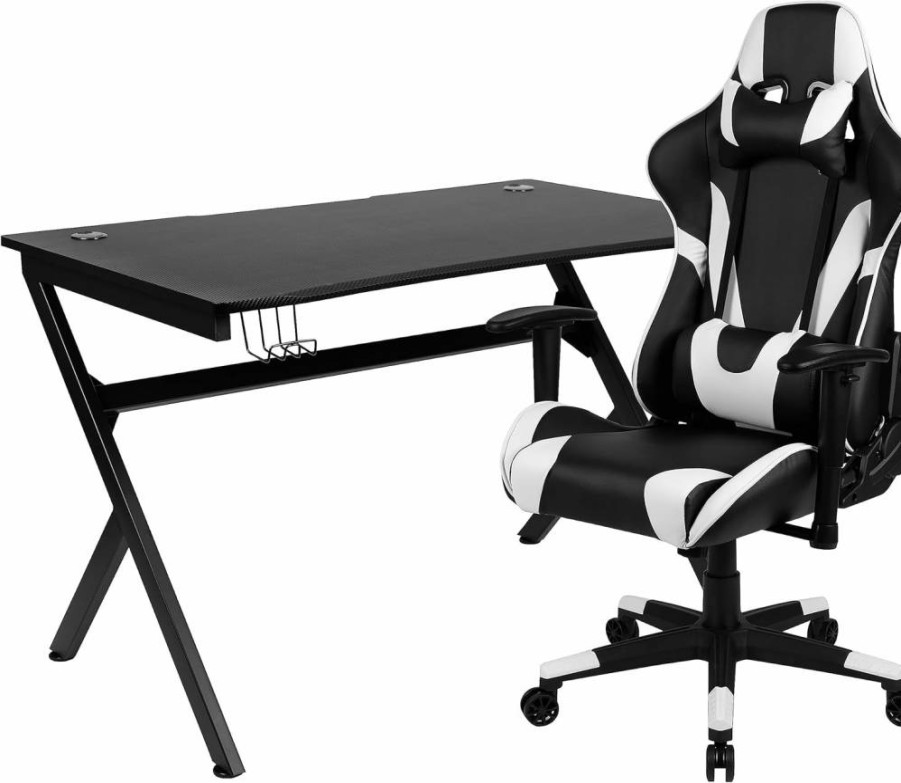 Flash Furniture Black Gaming Desk and Recliner Chair Set with Cup Holder, Headphone Hook, Monitor Stand - Ergonomic Gaming Station