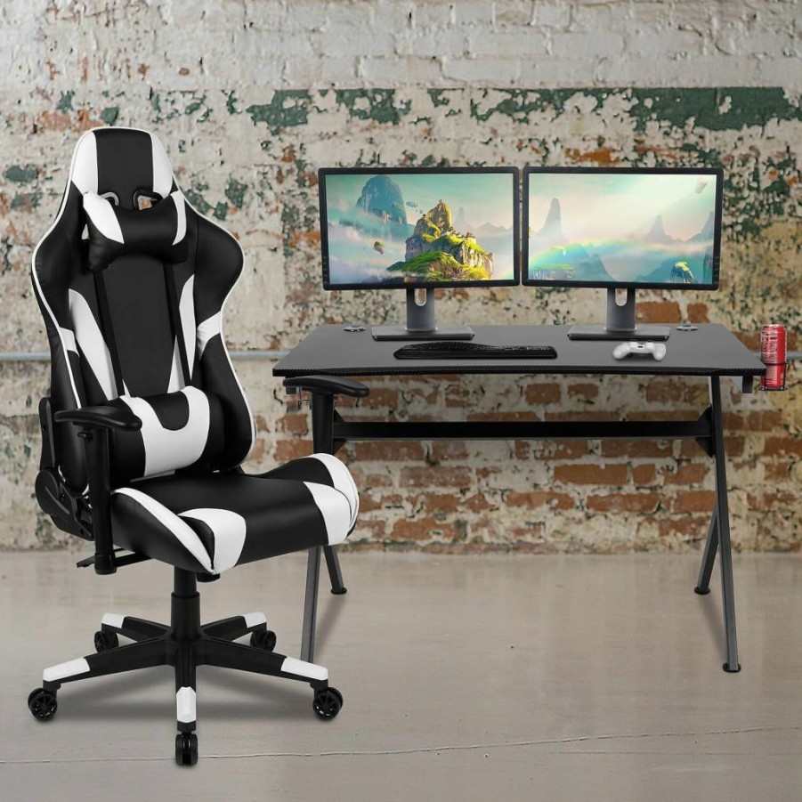 Flash Furniture Black Gaming Desk and Recliner Chair Set with Cup Holder, Headphone Hook, Monitor Stand - Ergonomic Gaming Station