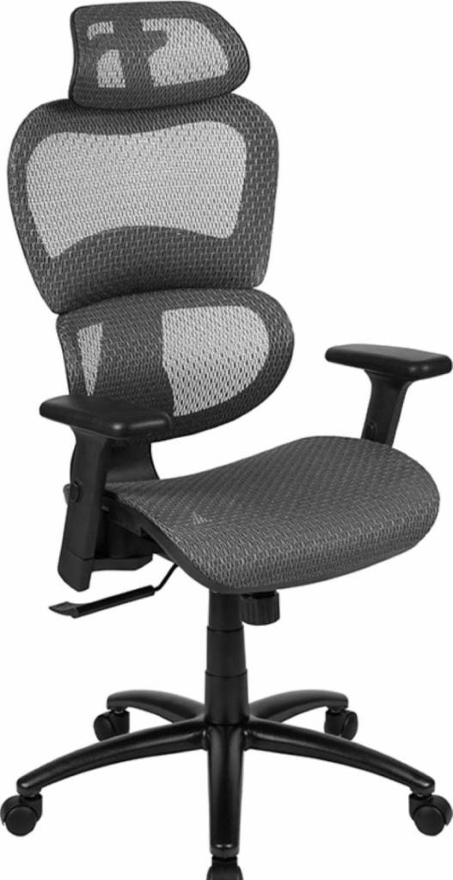Flash Furniture Gray Ergonomic Mesh Office Chair with Synchro-Tilt, Adjustable Headrest, Lumbar Support & Pivot Arms