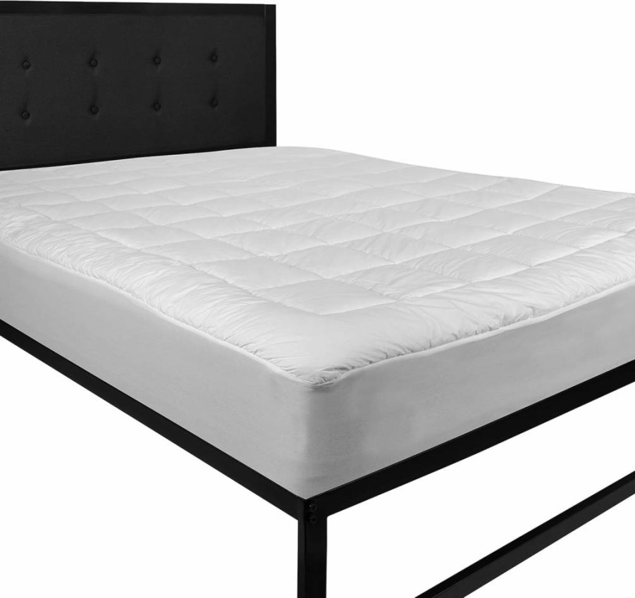 Flash Furniture King Size Capri Hypoallergenic Mattress Pad - Cotton Top, Deep Pocket, Comfortable & Breathable White Bed Topper