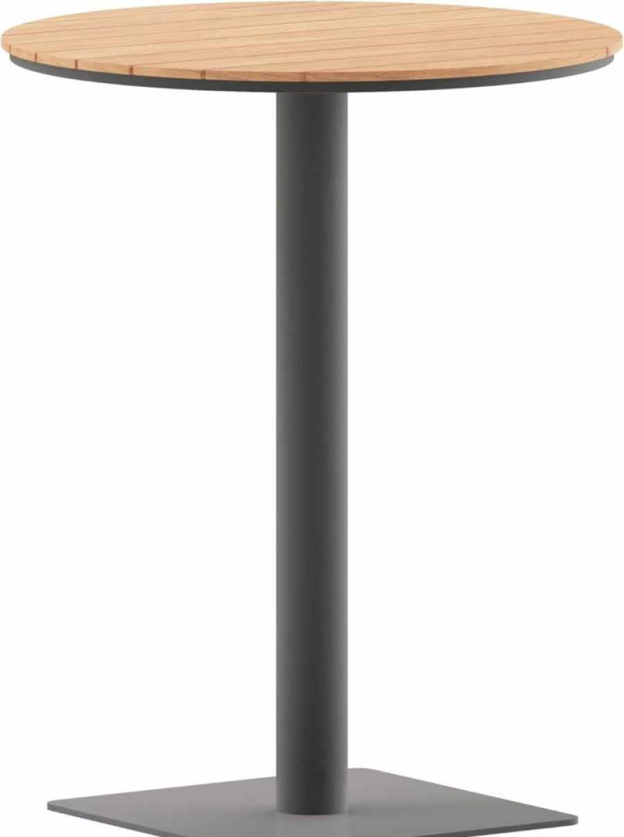 Flash Furniture 24" Round Commercial Grade Table - Faux Teak Poly Slats, Steel Frame, Natural Gray Finish