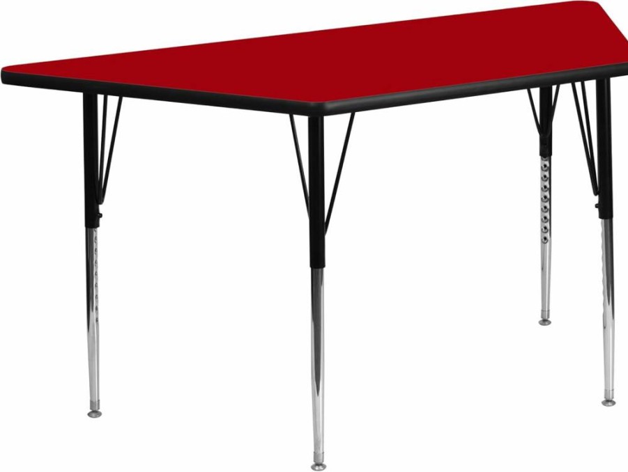 Flash Furniture Wren 29x57 Inch Adjustable Height Trapezoid Activity Table - Oak Thermal Laminate School Office Desk