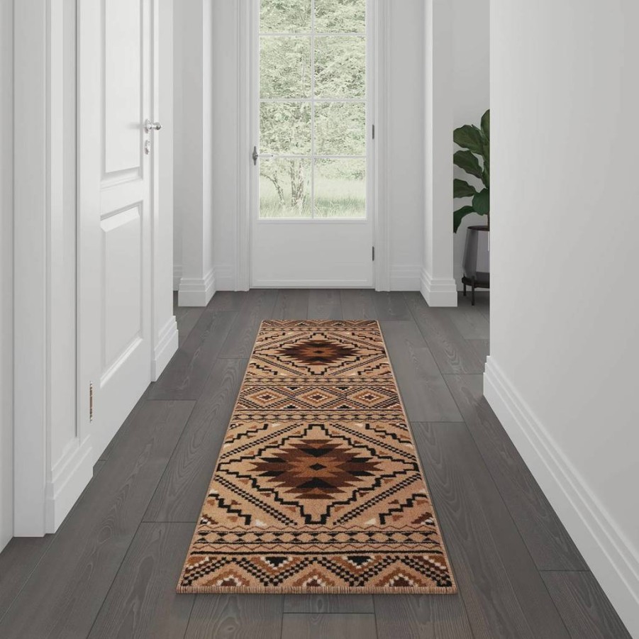Flash Furniture Marana 5x7 Brown Southwestern Olefin Area Rug with Cotton Backing for Living Room, Bedroom, Entryway