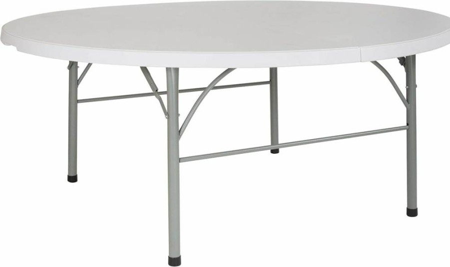 Flash Furniture 4-Foot Round Bi-Fold Plastic Folding Table - Portable White Event Table with Handle for Indoor Outdoor Use