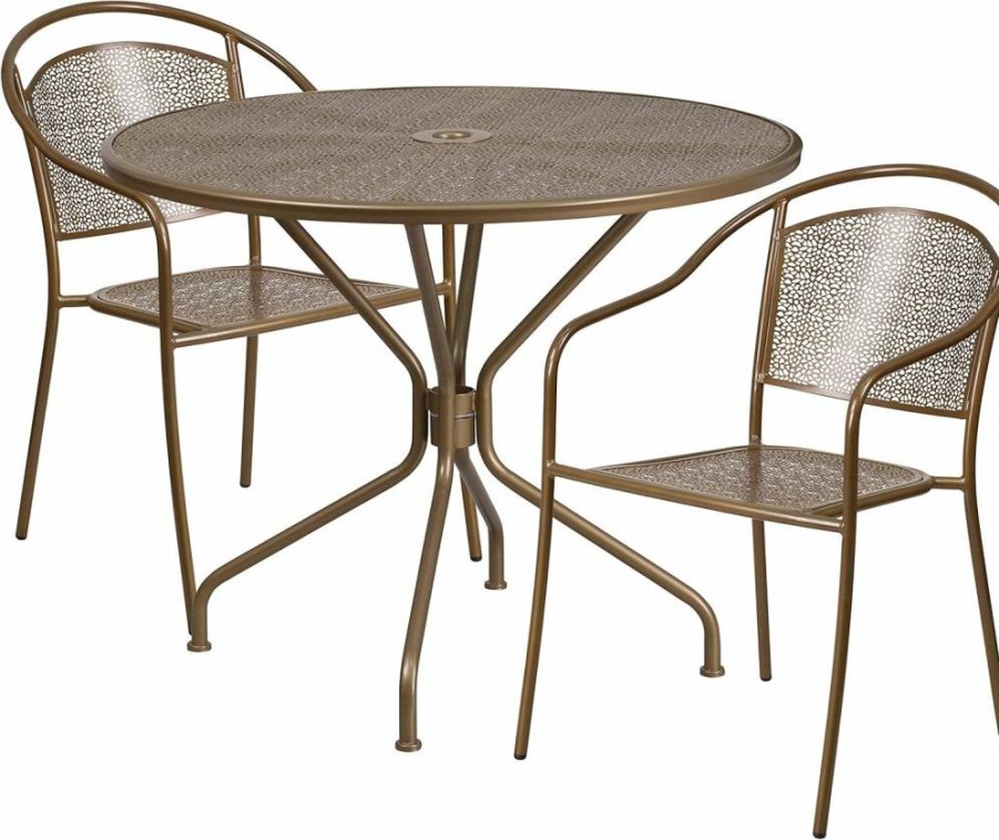 Flash Furniture 35.25" Round Black Steel Patio Table Set with 2 Chairs, Indoor-Outdoor Commercial Grade Dining Set
