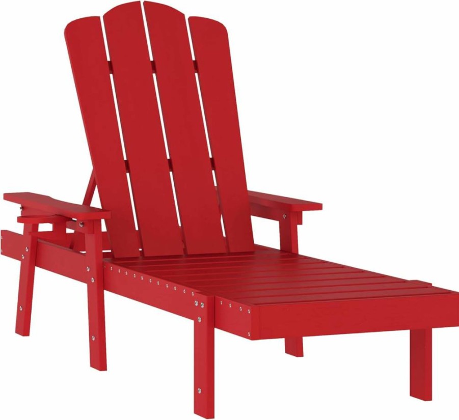 Flash Furniture Commercial Grade Sonora Adjustable Adirondack Lounge Chair with Cup Holder - All-Weather Recycled HDPE Indoor/Outdoor Use, Blue