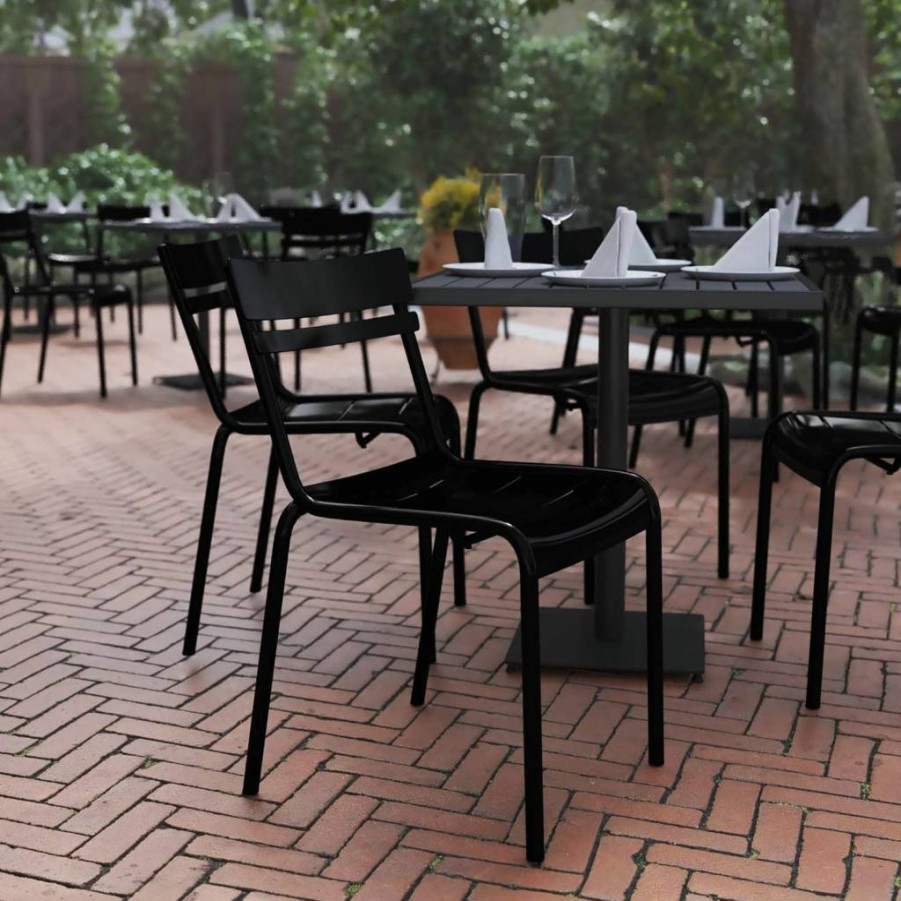 Flash Furniture Nash Commercial Grade Steel Stack Chair - Silver Indoor-Outdoor Armless Chair with 2-Slat Back Design