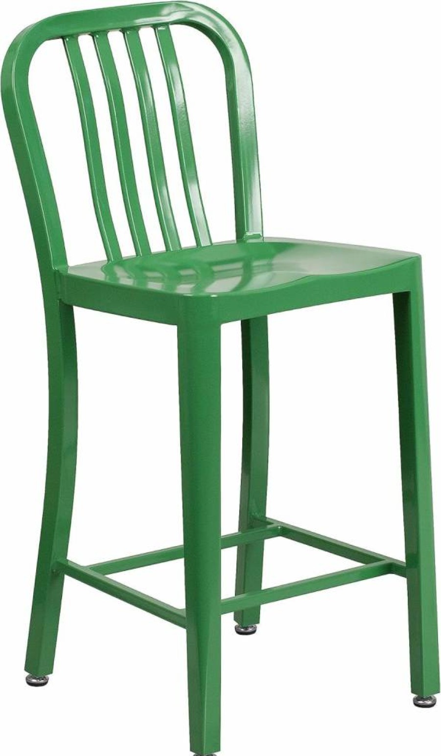 Flash Furniture 24" White Metal Counter Height Stool - Indoor/Outdoor Use with Vertical Slat Back, Commercial Grade