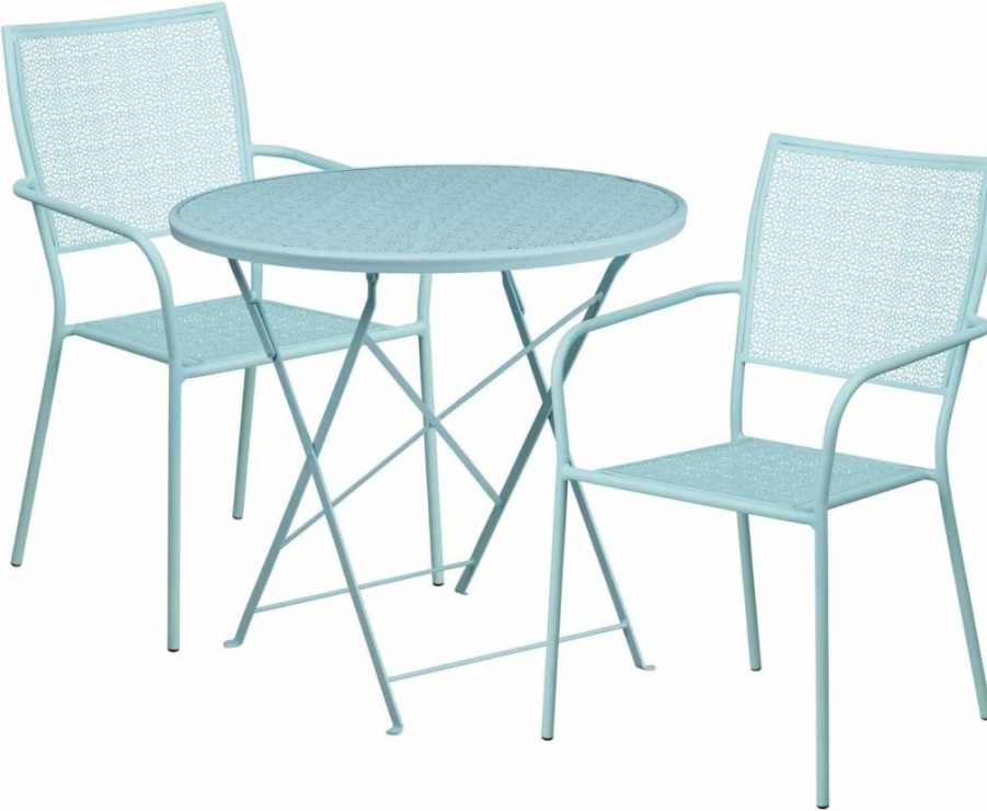 Flash Furniture 30 Inch Round Steel Folding Table with 2 Chairs - Indoor Outdoor Patio Dining Set - Commercial Grade Black Metal Bistro