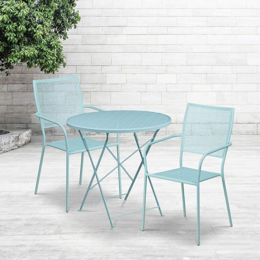 Flash Furniture 30 Inch Round Steel Folding Table with 2 Chairs - Indoor Outdoor Patio Dining Set - Commercial Grade Black Metal Bistro