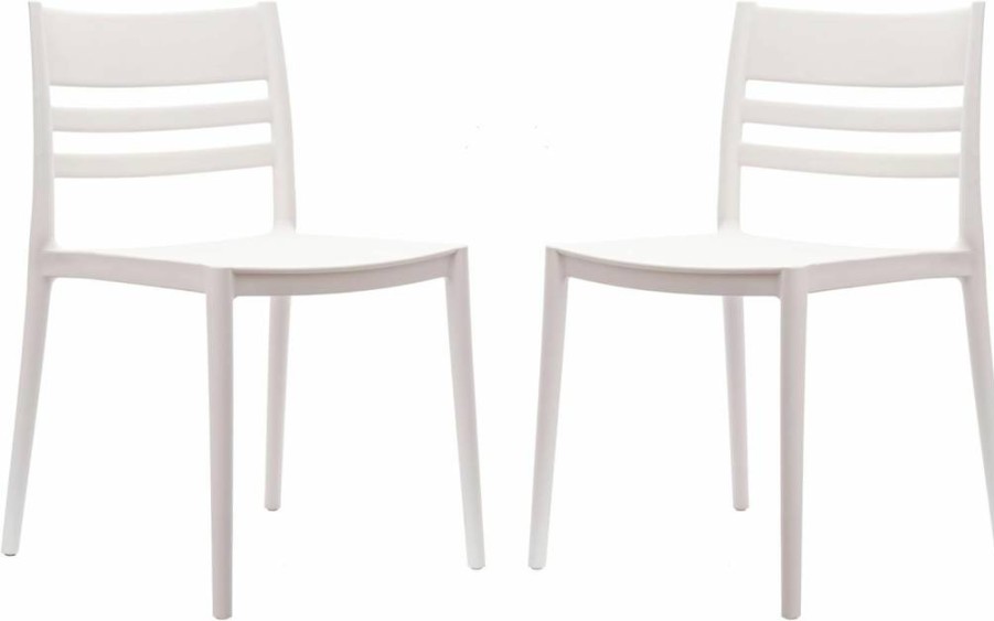 Flash Furniture 2-Pack White All-Weather Resin Stacking Patio Chairs with Slat Back & Contoured Seat for Indoor-Outdoor Commercial Use