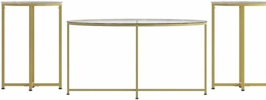 Flash Furniture 3-Piece Greenwich Coffee Table Set - Brushed Gold Frame & Clear Glass Top - Modern Occasional Tables