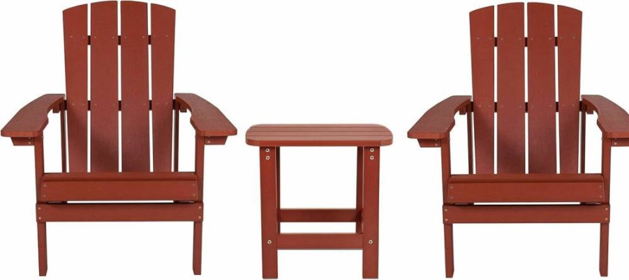 Flash Furniture Charlestown 2-Piece Adirondack Set with Side Table - Durable Yellow Poly Resin - Weather-Resistant Outdoor Chairs