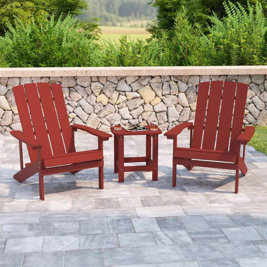 Flash Furniture Charlestown 2-Piece Adirondack Set with Side Table - Durable Yellow Poly Resin - Weather-Resistant Outdoor Chairs