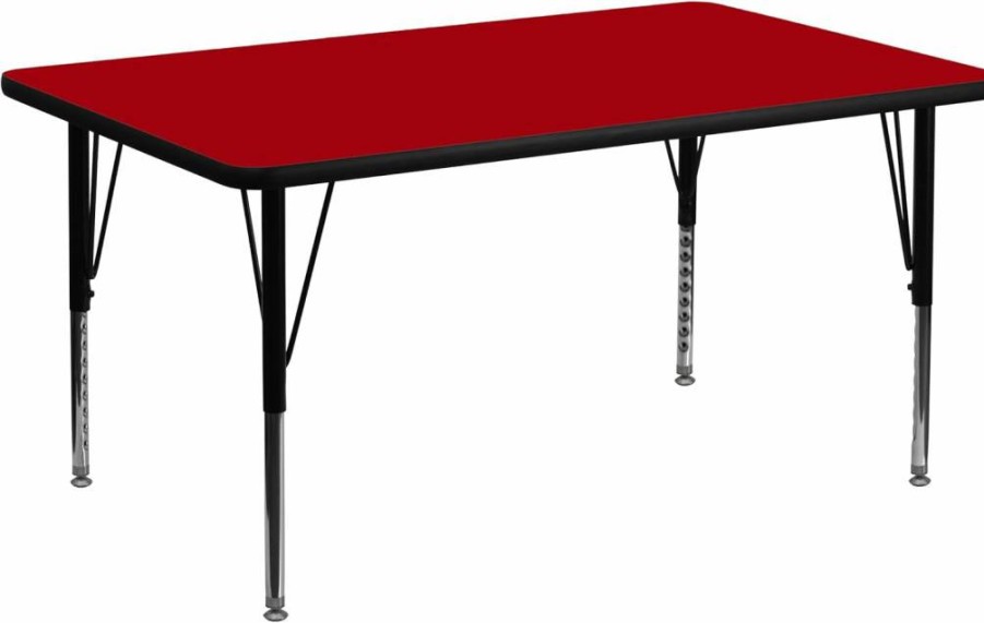 Flash Furniture Wren 36" x 72" Adjustable Height Rectangular Activity Table - Grey Thermal Laminate Top, Short Legs for Classrooms & Offices