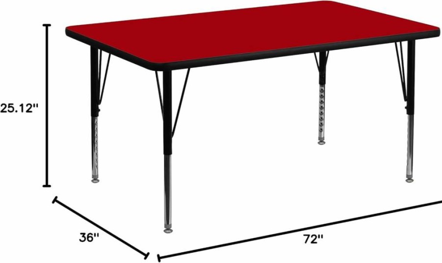 Flash Furniture Wren 36" x 72" Adjustable Height Rectangular Activity Table - Grey Thermal Laminate Top, Short Legs for Classrooms & Offices